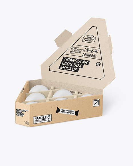 Opened Kraft Triangular Box w/ Eggs Mockup