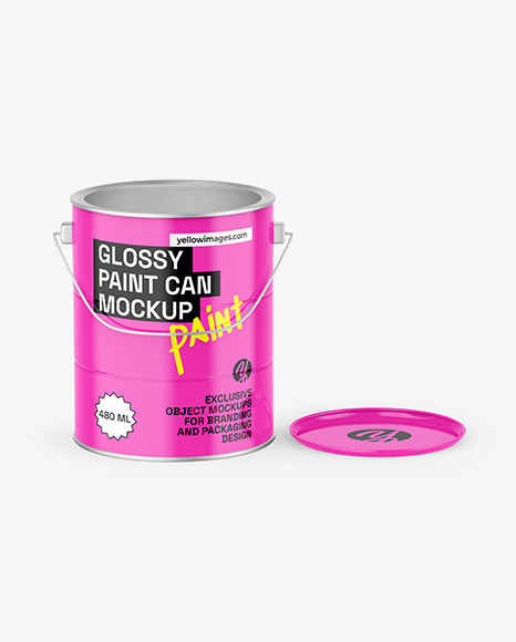 Glossy Opened Paint Bucket Mockup