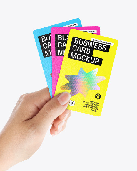 Textured Business Cards in Hand Mockup