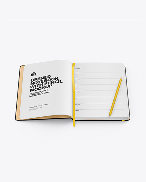 Opened Notebook with Pencil Mockup