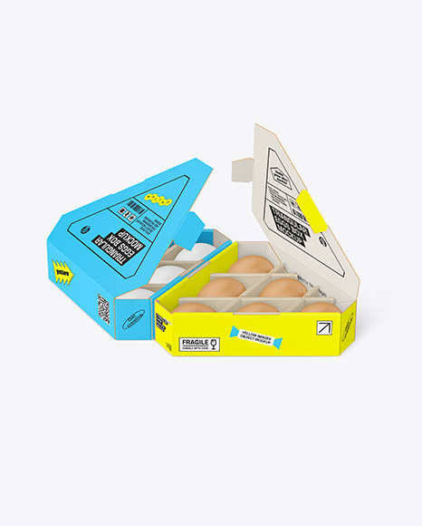 Two Opened Paper Triangular Boxes w/ Eggs Mockup