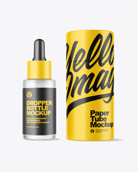 Frosted Glass Dropper Bottle With Paper Tube Mockup
