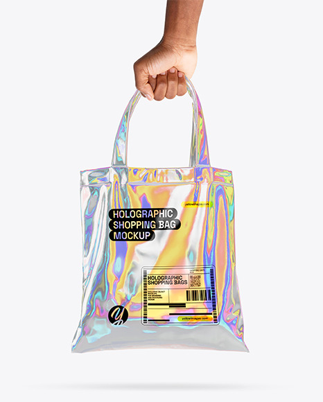 Holographic Shopping Bag in a Hand Mockup