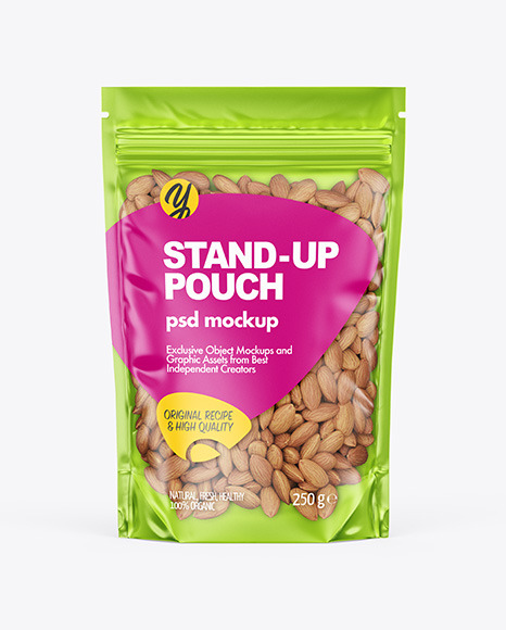 Stand-up Pouch with Almonds Mockup