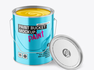 Opened Metallic Paint Bucket Mockup