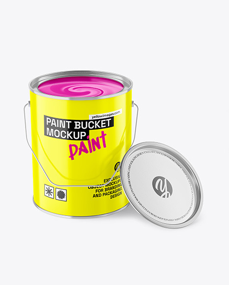 Opened Glossy Paint Bucket Mockup
