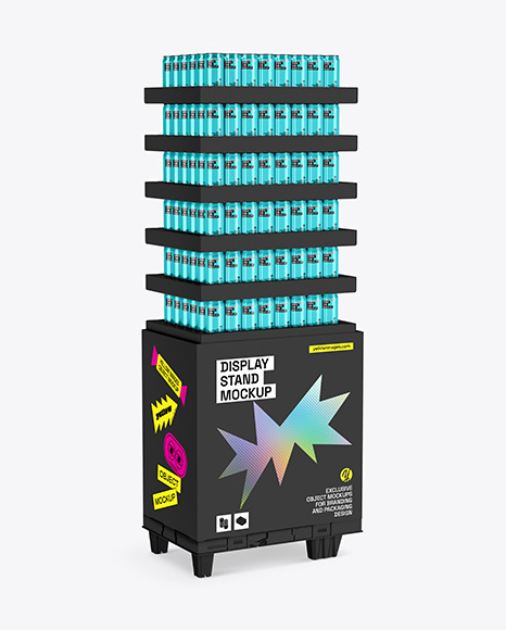 Display Stand with Metallic Cans Mockup