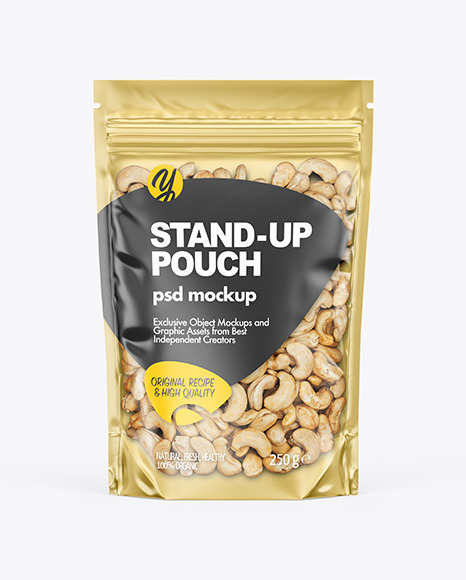 Stand-up Pouch with Cashew Nuts Mockup