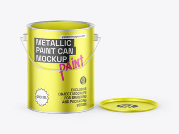 Opened Metallic Paint Bucket Mockup