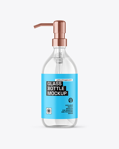 Clear Glass Cosmetic Bottle with Pump Mockup