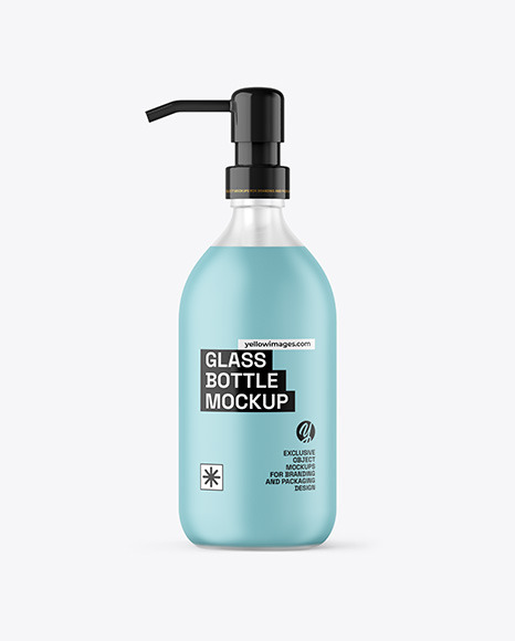 Frosted Liquid Soap Glass Cosmetic Bottle with Pump Mockup