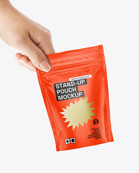 Matte Stand Up Pouch in a Hand Mockup
