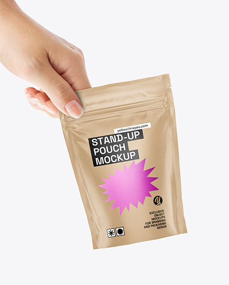 Kraft Stand Up Pouch in a Hand Mockup