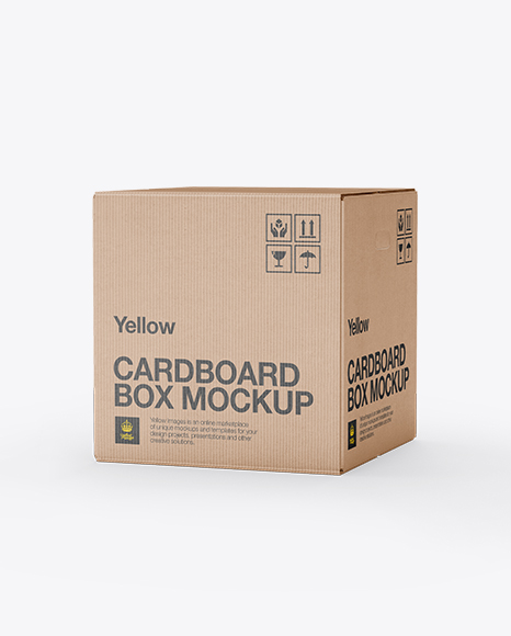 Corrugated Fiberboard Box Mockup - 25° Angle Front View (Eye-Level Shot)