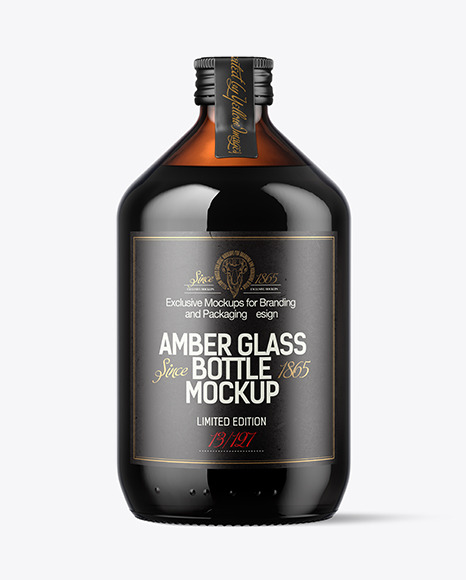 500ml Amber Glass Bottle Mockup