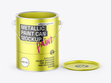Opened Metallic Paint Bucket Mockup