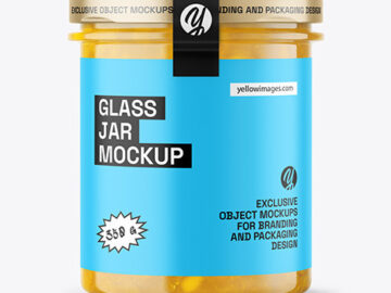 Clear Glass Jar with Pineapple jam Mockup
