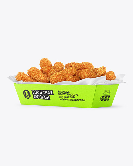 Kraft Paper Tray w/ Napkin and Chicken Nuggets Mockup