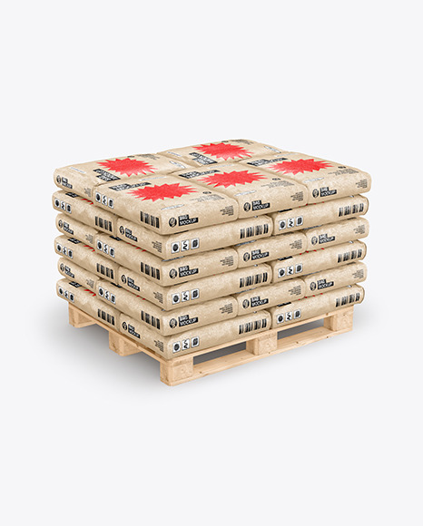 Kraft Cement Bags On a Pallet Mockup