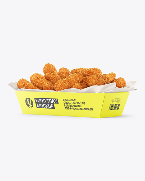 Matte Paper Tray w/ Napkin and Chicken Nuggets Mockup