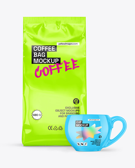 Coffee Bag with Cup Mockup