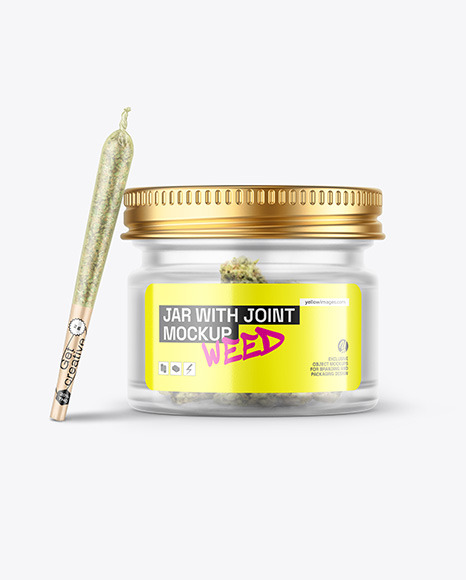 Frosted Glass Jar w/ Weed Joint Mockup