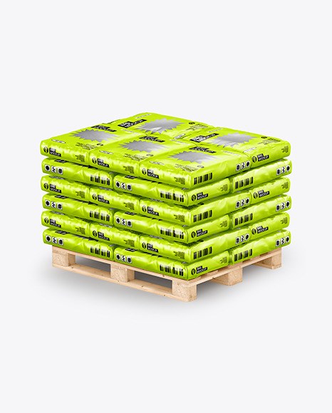 Metallized Paper Bags On a Pallet Mockup | PSD Templates