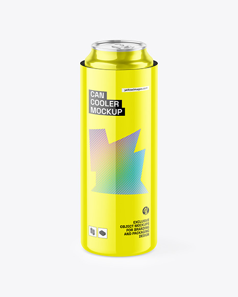 Glossy Can Cooler With Glossy Metallic Can Mockup