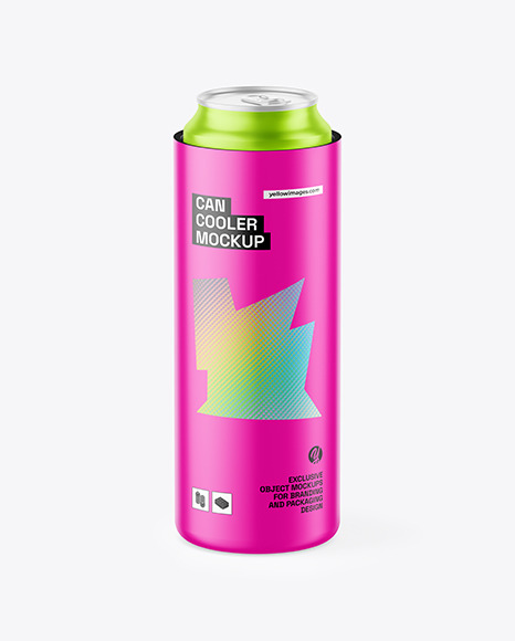Matte Can Cooler With Matte Metallic Can Mockup