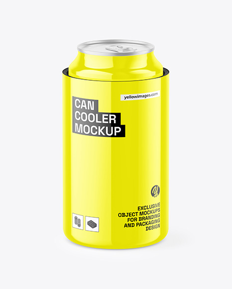 Glossy Can Cooler With Glossy Can Mockup