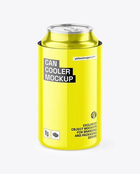 Glossy Can Cooler With Glossy Metallic Can Mockup