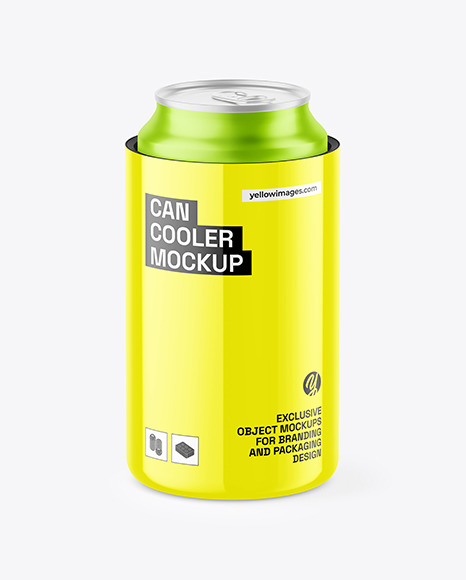 Glossy Can Cooler With Matte Metallic Can Mockup