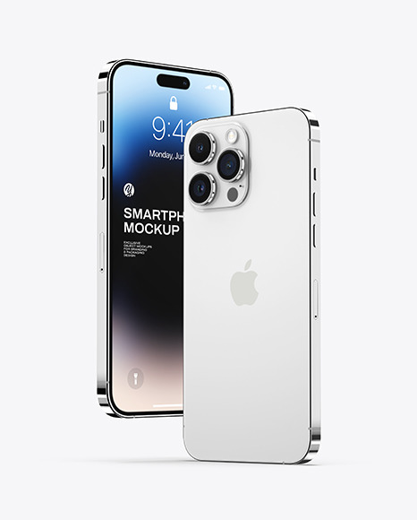 Two iPhone 14 Pro Max Silver Mockup