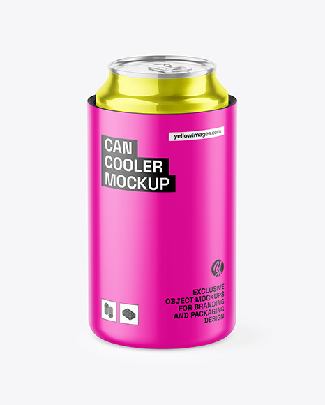 Matte Can Cooler With Glossy Metallic Can Mockup