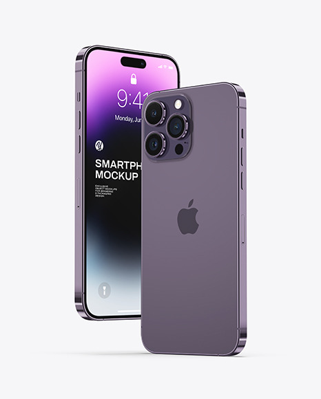 Two iPhone 14 Pro Max Deep Purple Mockup