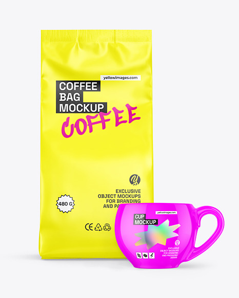Matte Coffee Bag with Cup Mockup