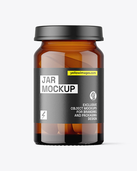 Amber Glass Pills Jar Mockup