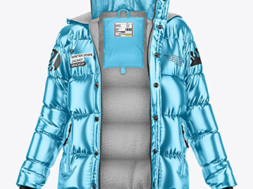 Metallic Woman's Down Jacket Mockup - Front View