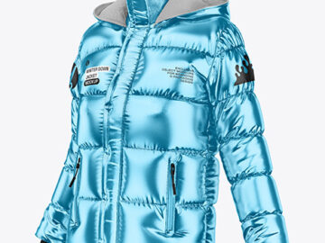 Metallic Women's Down Jacket Mockup - Half Side View
