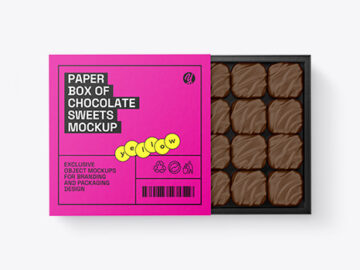 Opened Paper Box of Chocolate Sweets Mockup