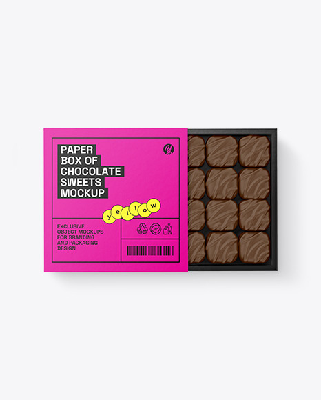Opened Paper Box of Chocolate Sweets Mockup