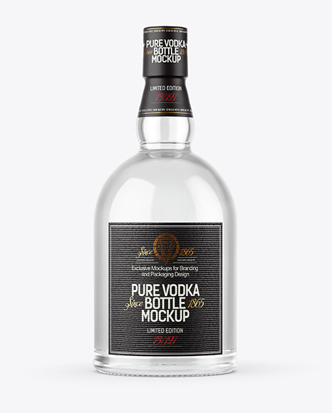 Clear Glass Vodka Bottle with Wooden Cap Mockup