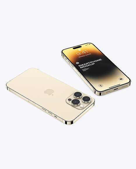 Two iPhone 14 Pro Max Gold Mockup