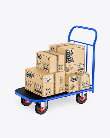 Glossy Hand Truck with Boxes Mockup