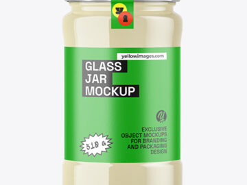Clear Glass Jar with Mayonnaise Sauce Mockup