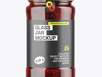 Clear Glass Jar with Strawberry Jam Mockup