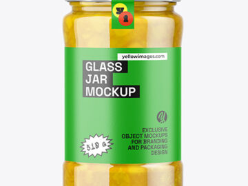 Clear Glass Jar with Pineapple Jam Mockup