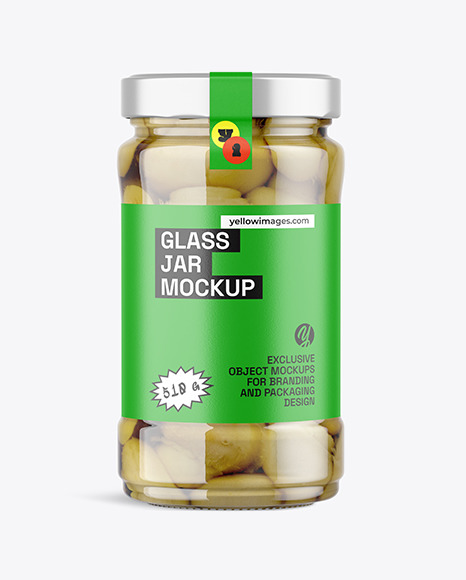 Clear Glass Jar with Champignons Mockup
