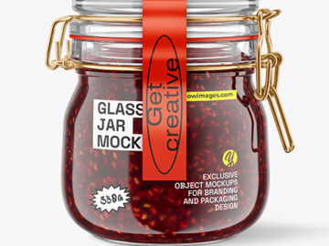 Glass Raspberry Jam Jar With Clamp Lid Mockup