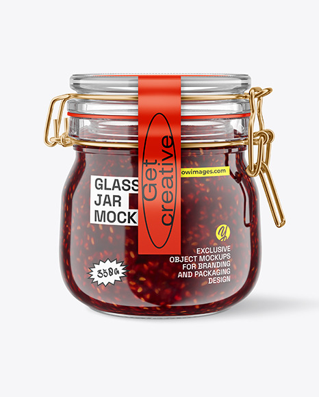 Glass Raspberry Jam Jar With Clamp Lid Mockup